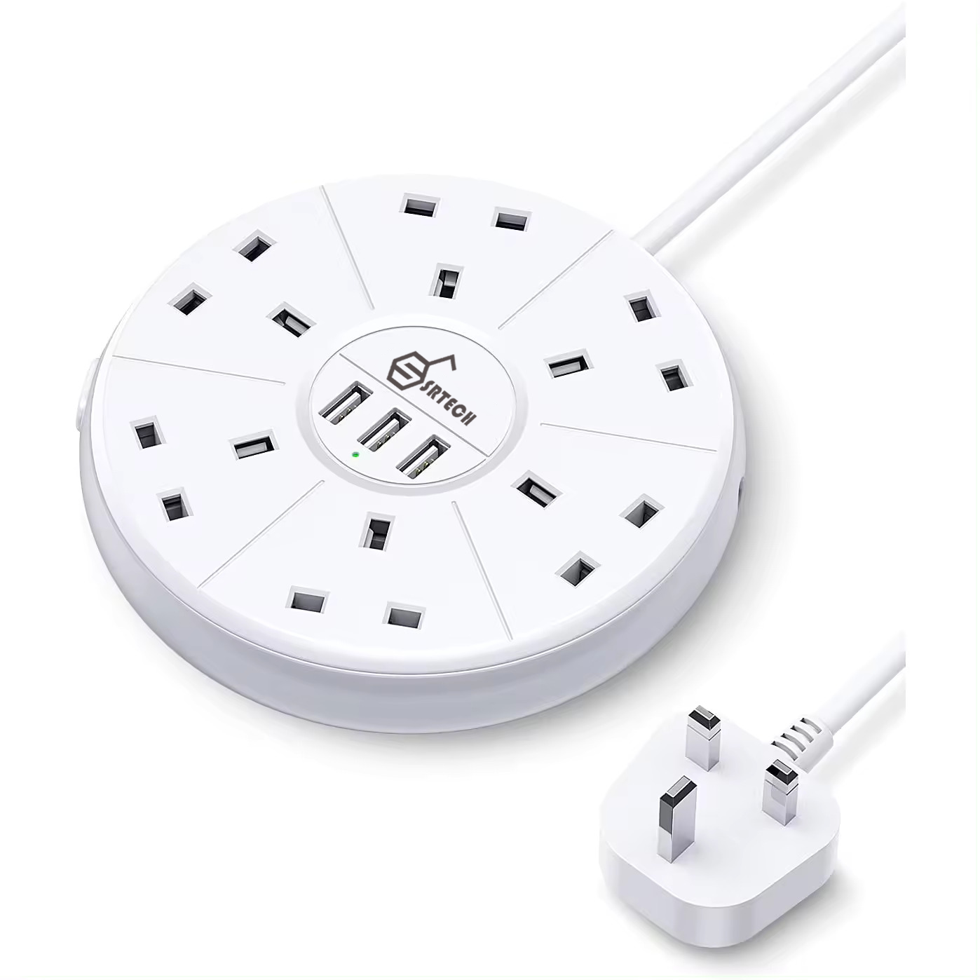 SRTECH 6-Outlet UK Extension Socket with USB Charging