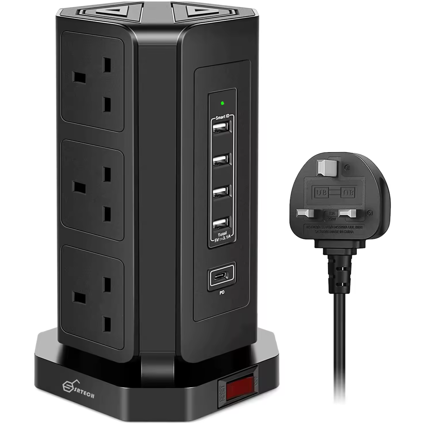 SRTECH 9-Outlet Power Tower With Fast Charging USB-C