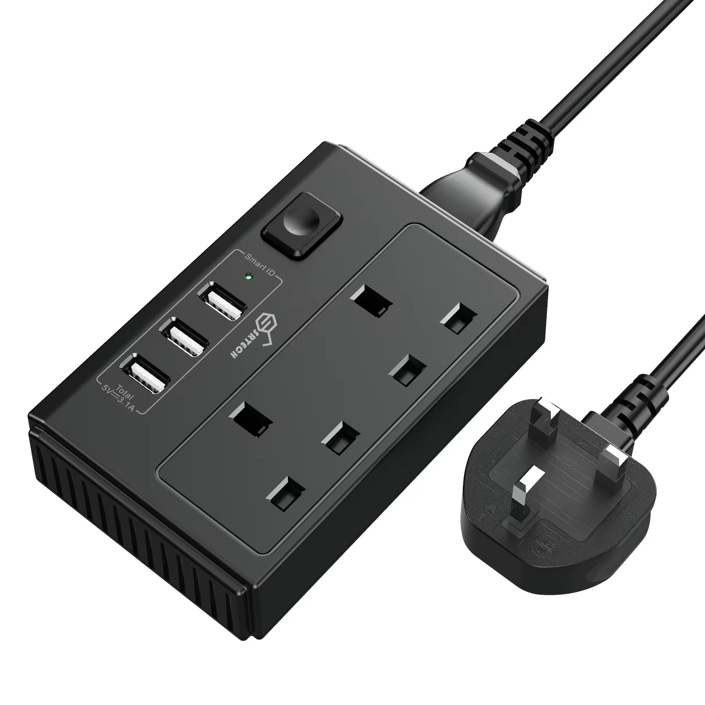 SRTECH 2-Outlet 2M Portable Power Strip with 3 USB-A Ports