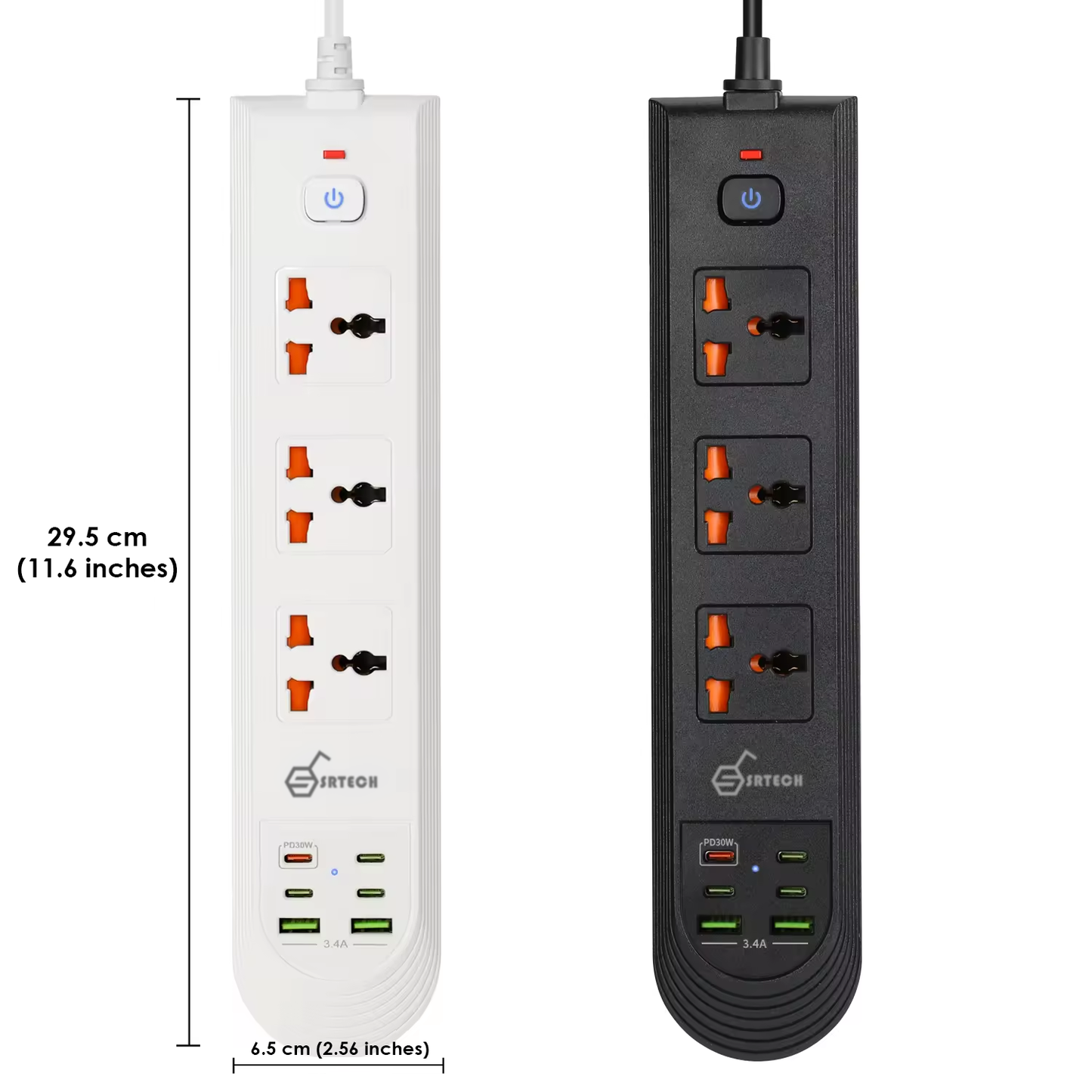 SRTECH 3-Outlet Universal Power Strip with 4 USB-C Ports