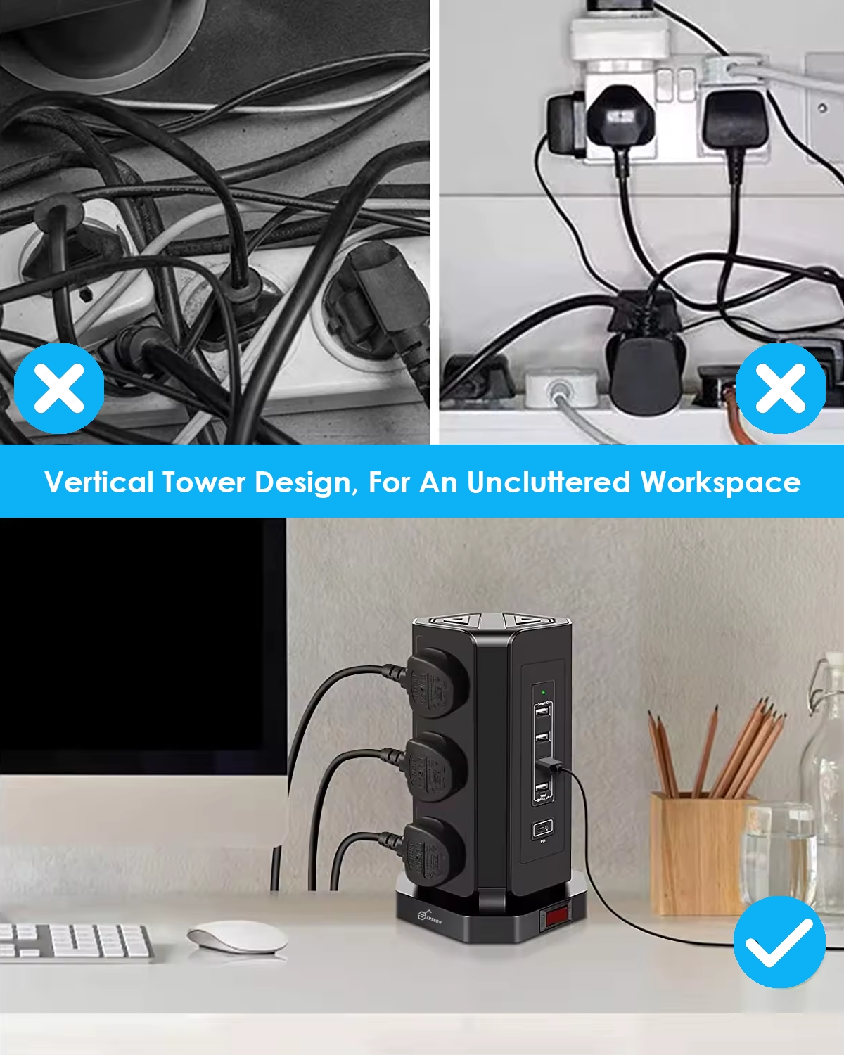 SRTECH 9-Outlet Power Tower With Fast Charging USB-C