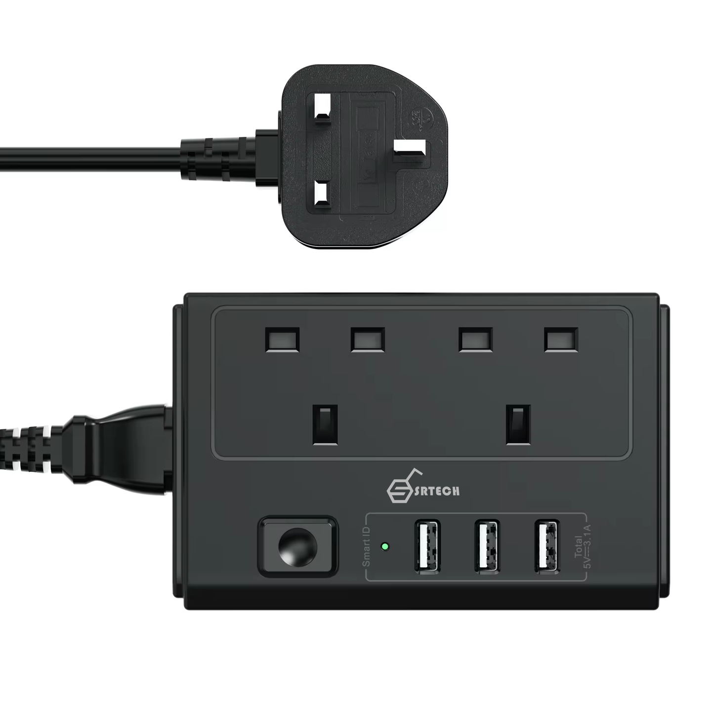 SRTECH 2-Outlet 2M Portable Power Strip with 3 USB-A Ports