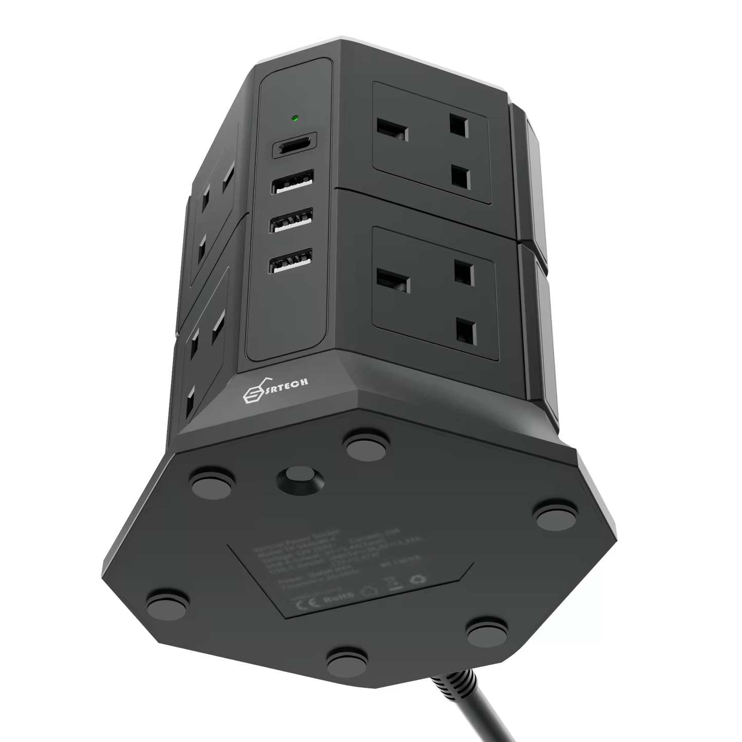 SRTECH 12-in-1 2M UK Power Strip/Surge Protector